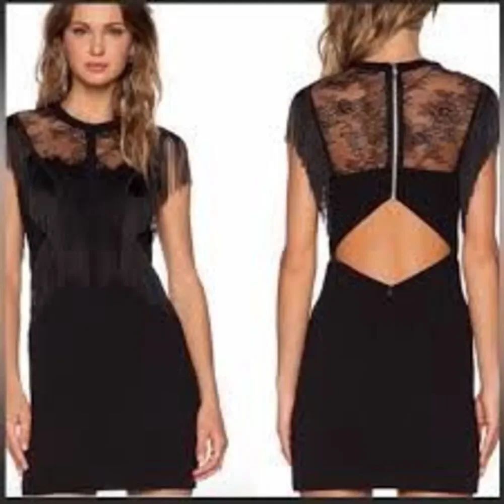 The Kooples Size L Lace Overlay Mini Dress Black Fringe Tassel Dark Western
